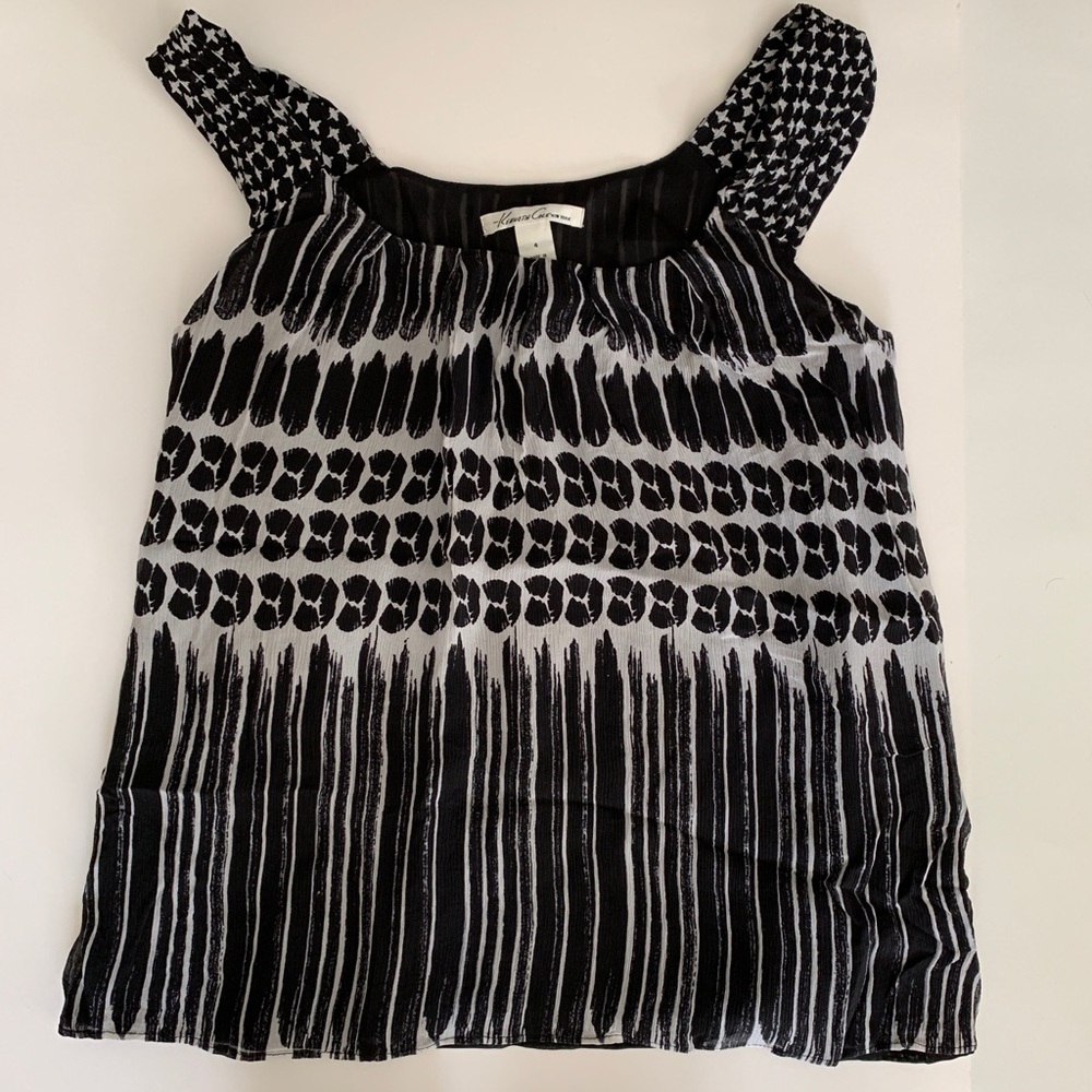 Kenneth Cole Black and White Sleeveless Blouse